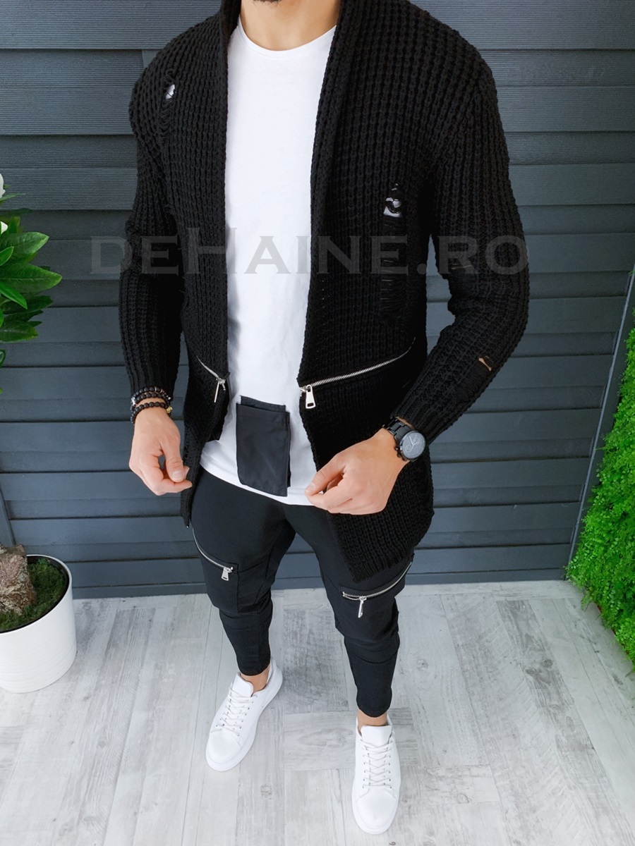 Cardigan barbati negru slim fit zr t3639 n5-2